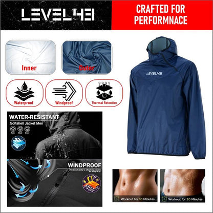 Level 43 Hooded Sauna Suit for Men and Women - anti Rip Workout Suit for Exercise Gym Fitness, Weight Loss Slimming Suit