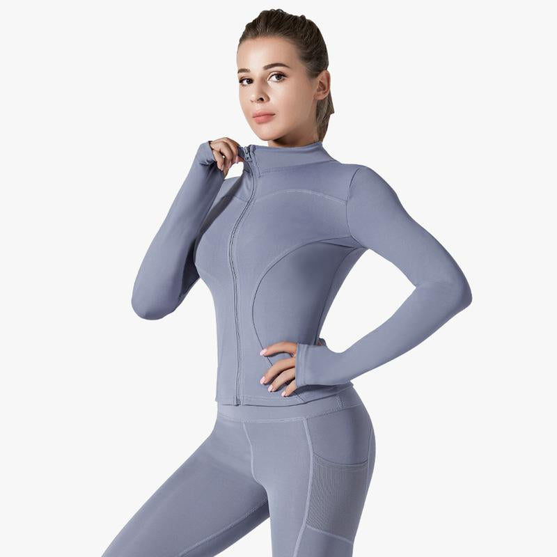 Women'S Slim Yoga Cloth, Sun Protection Fitness Top, Jacket, Breathable and Stretchy, Quick-Drying Long-Sleeved Sportswear
