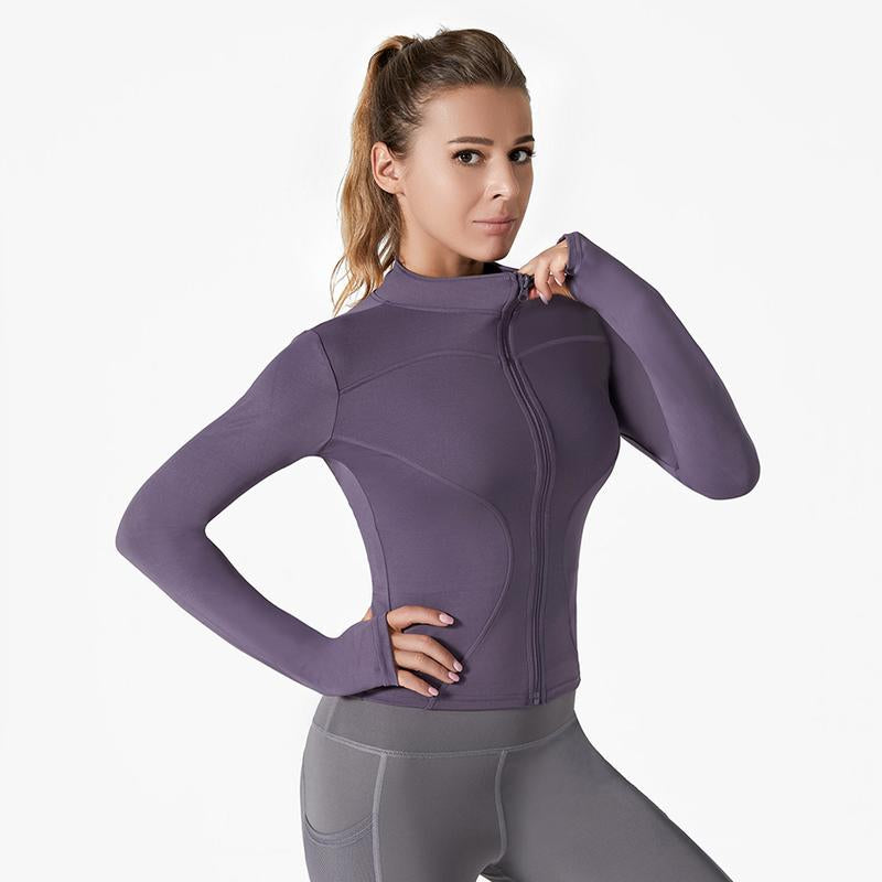 Women'S Slim Yoga Cloth, Sun Protection Fitness Top, Jacket, Breathable and Stretchy, Quick-Drying Long-Sleeved Sportswear