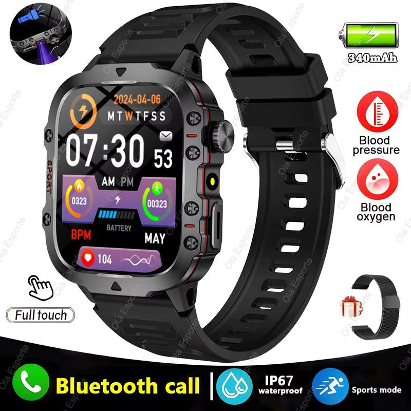 Original Men Smartwatch Flashlight Bluetooth Call Fitness Clock IP68 Waterproof Sports Men for Android IOS Smart Watch 2025 New Ola Esporte