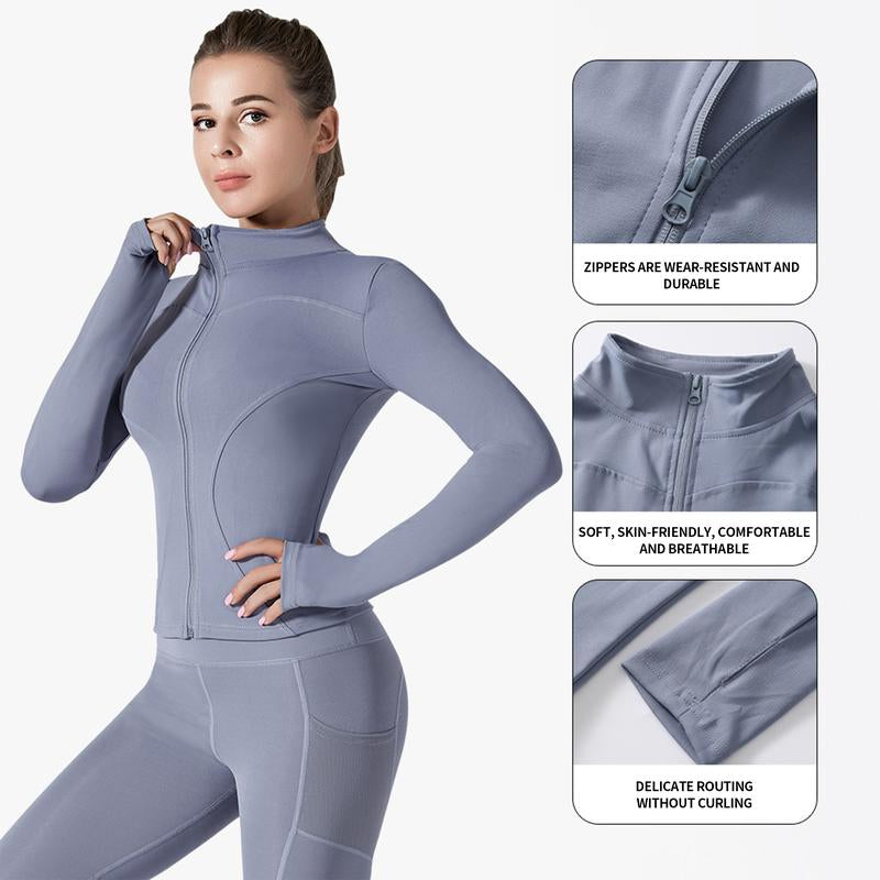 Women'S Slim Yoga Cloth, Sun Protection Fitness Top, Jacket, Breathable and Stretchy, Quick-Drying Long-Sleeved Sportswear