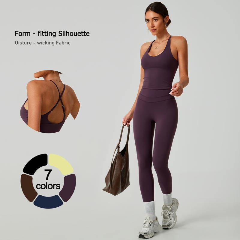 Timeoff Women'S Crisscross Back Tank & High-Waist Butt-Lift Leggings Set , Quick-Dry, Moisture-Wicking , Yoga, Gym & Fitness Workouts , Stylish Activewear for Women,Sweatsuit Set Outfit,Comfort Sweat Set,Sweatsuits Women