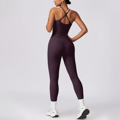 Timeoff Women'S Crisscross Back Tank & High-Waist Butt-Lift Leggings Set , Quick-Dry, Moisture-Wicking , Yoga, Gym & Fitness Workouts , Stylish Activewear for Women,Sweatsuit Set Outfit,Comfort Sweat Set,Sweatsuits Women