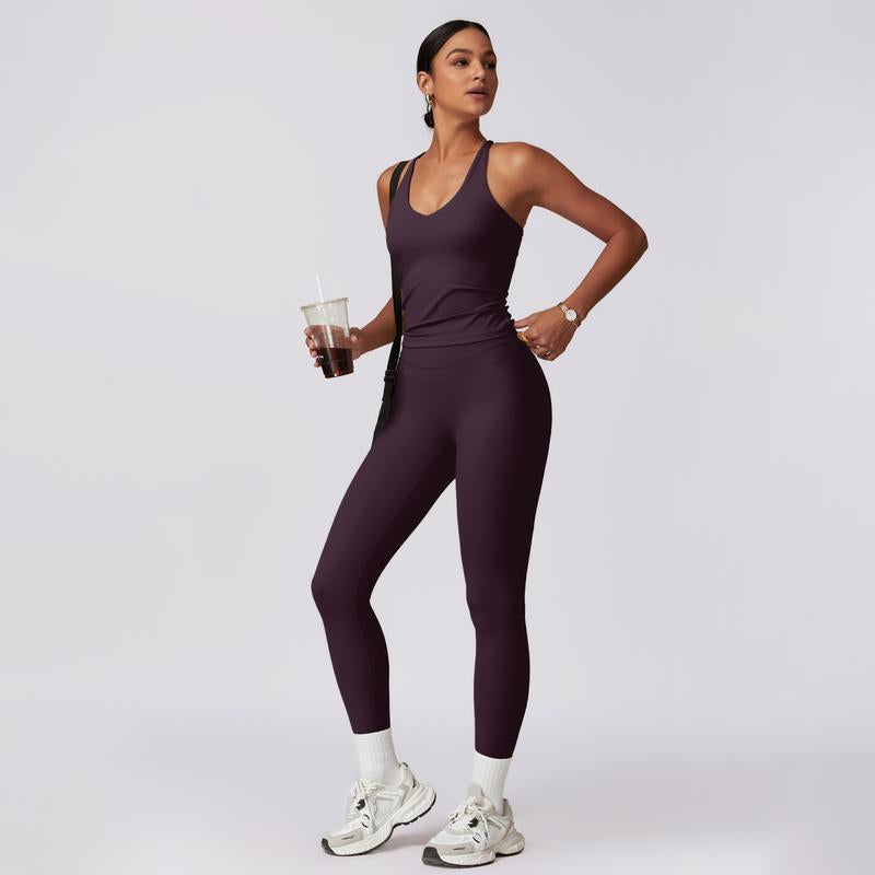 Timeoff Women'S Crisscross Back Tank & High-Waist Butt-Lift Leggings Set , Quick-Dry, Moisture-Wicking , Yoga, Gym & Fitness Workouts , Stylish Activewear for Women,Sweatsuit Set Outfit,Comfort Sweat Set,Sweatsuits Women