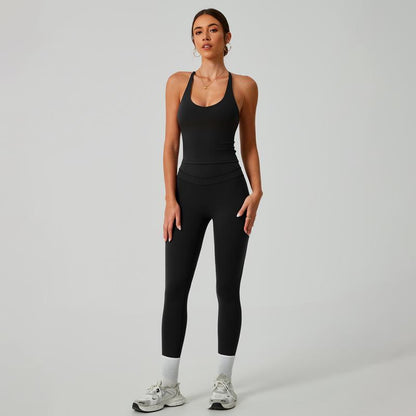 Timeoff Women'S Crisscross Back Tank & High-Waist Butt-Lift Leggings Set , Quick-Dry, Moisture-Wicking , Yoga, Gym & Fitness Workouts , Stylish Activewear for Women,Sweatsuit Set Outfit,Comfort Sweat Set,Sweatsuits Women