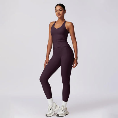Timeoff Women'S Crisscross Back Tank & High-Waist Butt-Lift Leggings Set , Quick-Dry, Moisture-Wicking , Yoga, Gym & Fitness Workouts , Stylish Activewear for Women,Sweatsuit Set Outfit,Comfort Sweat Set,Sweatsuits Women